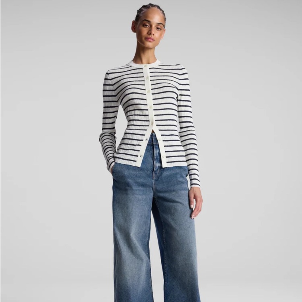 A.L.C. Fisher cardigan in bright white and navy stripes. Size XS